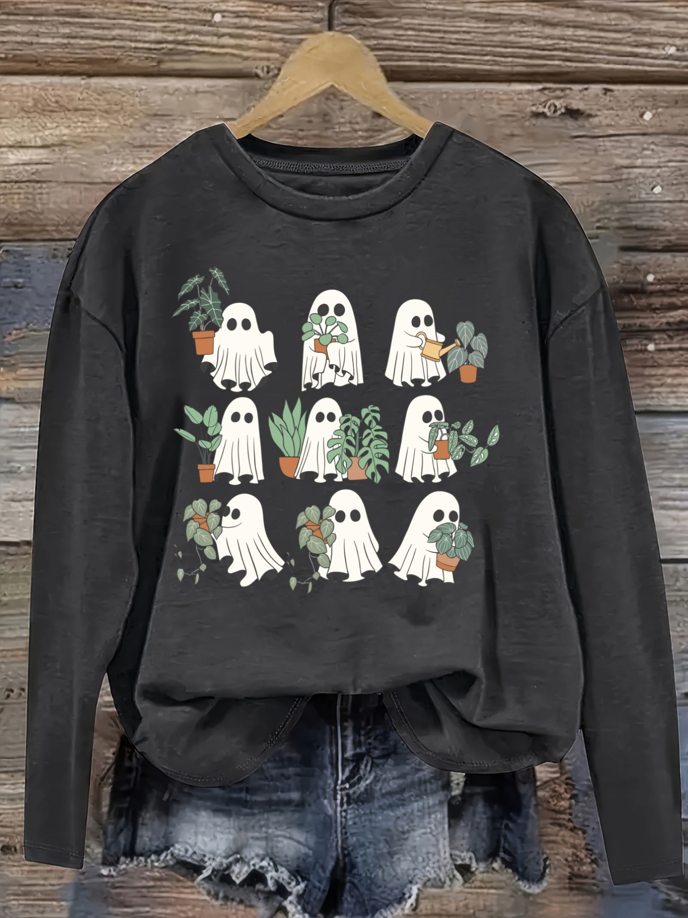 Women's Casual Long Sleeve Cre - Plant Pot ulasan dan harga